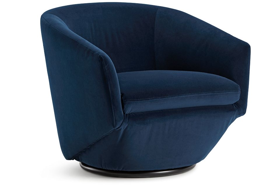Darian Dark Blue Velvet Swivel Accent Chair