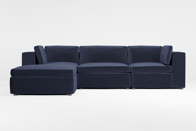 Destin Joya Dark Blue Velvet 4-piece Bumper Sectional