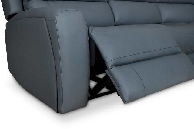 Summit Blue Lthr/vinyl Medium Triple Power 2-arm Sectional