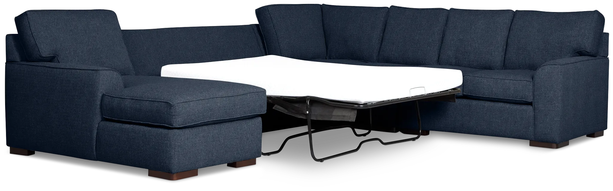 Sinclair Dark Blue Fabric Left Chaise Memory Foam Sleeper Sectional