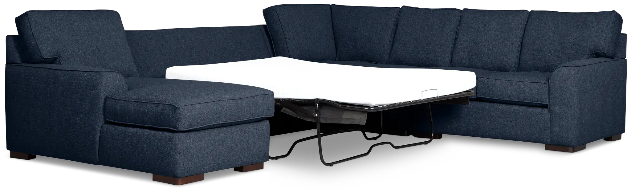 Sinclair Dark Blue Fabric Left Chaise Memory Foam Sleeper Sectional Sinclair Dark Blue Fabric Left Chaise Memory Foam Sleeper Sectional