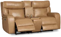 Jasper Light Brown Leather Power Reclining Console Loveseat