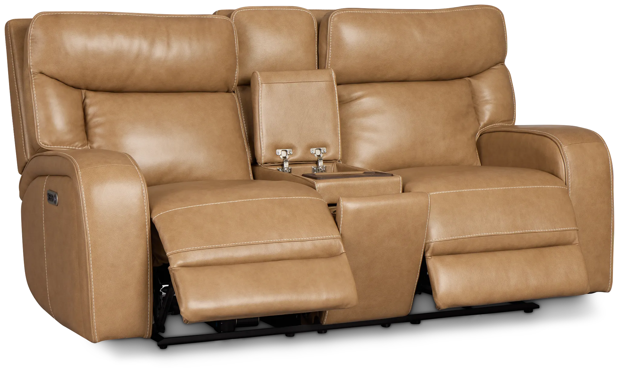 Jasper Light Brown Leather Power Reclining Console Loveseat