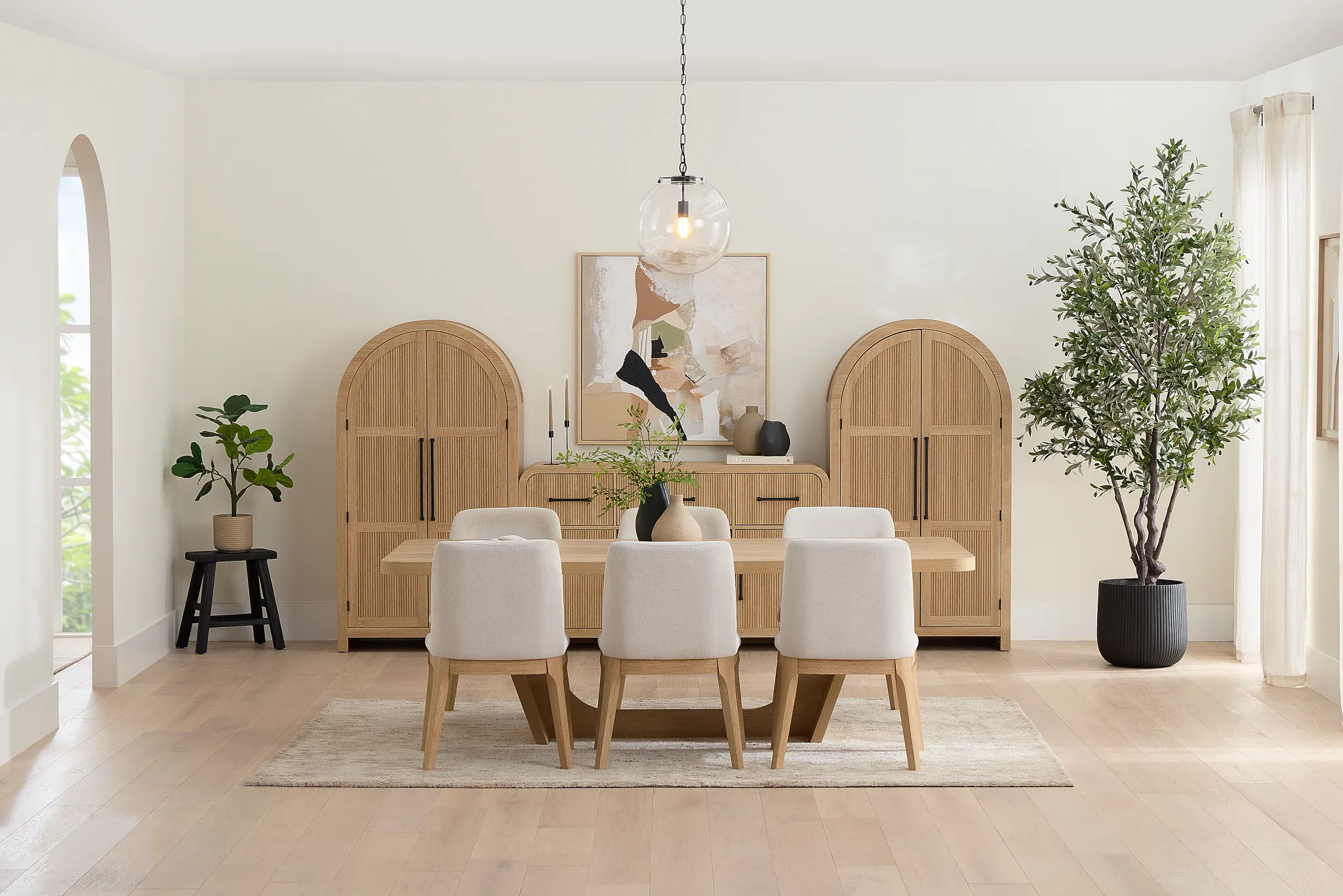Lyndie Light Tone Round Table & 4 Upholstered Chairs