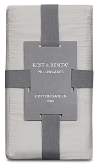 Rest & Renew Cotton Sateen Gray 300 Thread Set Of 2 Pillowcases
