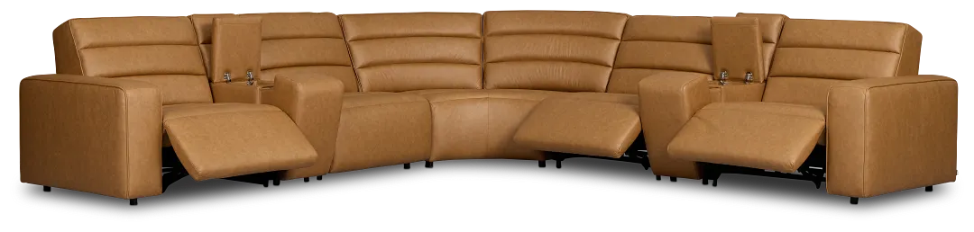 Sawyer Light Brown Micro Large Triple Power Reclining Two-arm Sectional
