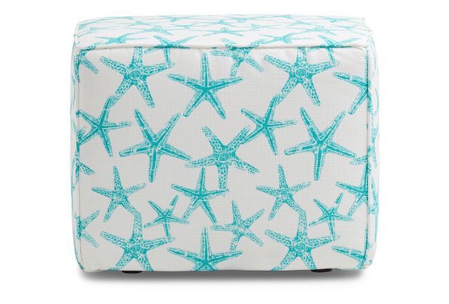 Sea Friends Teal Fabric Indoor/outdoor Accent Ottoman