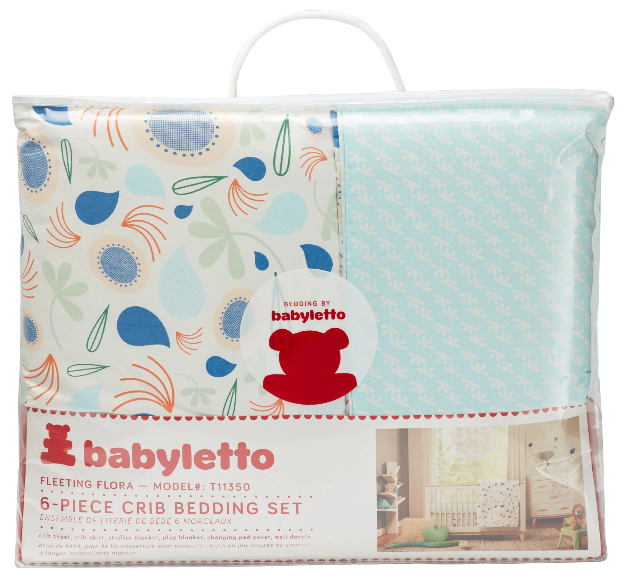 Flora Light Blue 6 Piece Crib Bedding Set