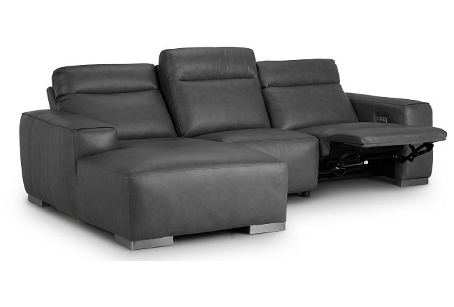Elba Dark Gray Leather Small Dual Power Left Chaise Sectional