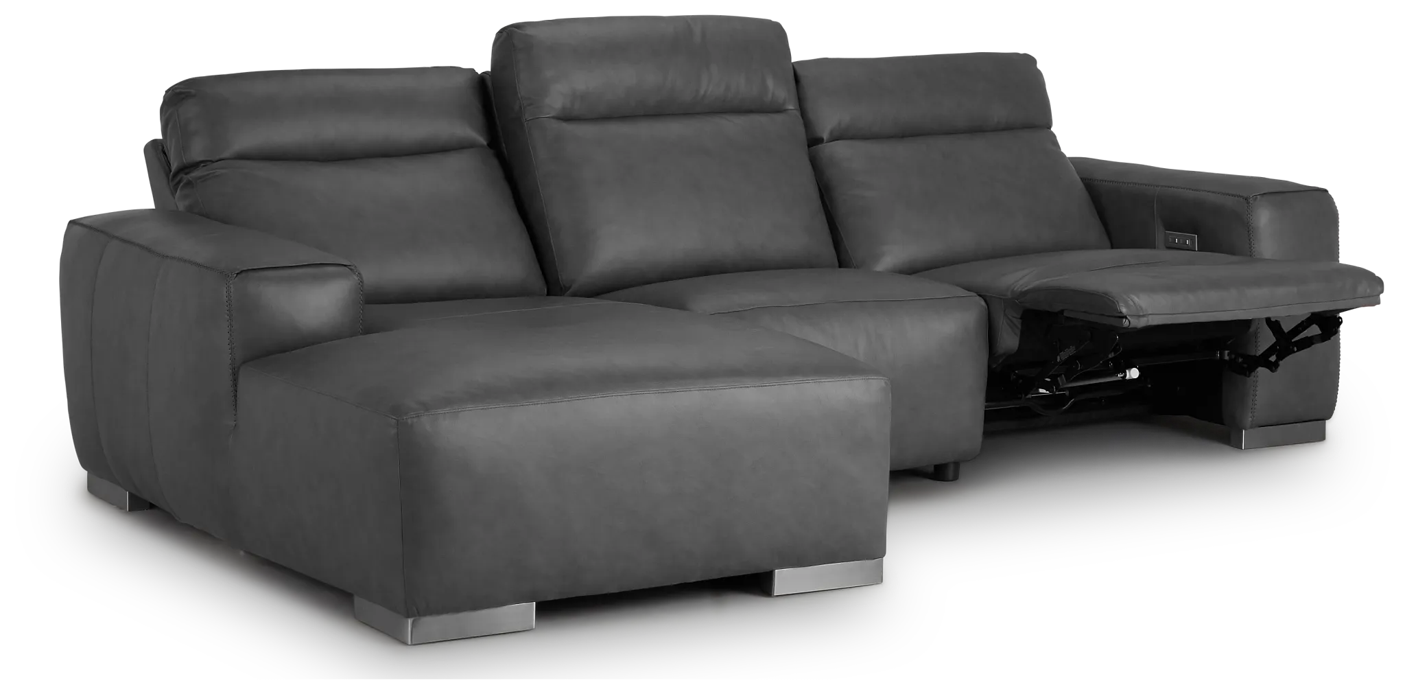 Elba Dark Gray Leather Small Dual Power Left Chaise Sectional