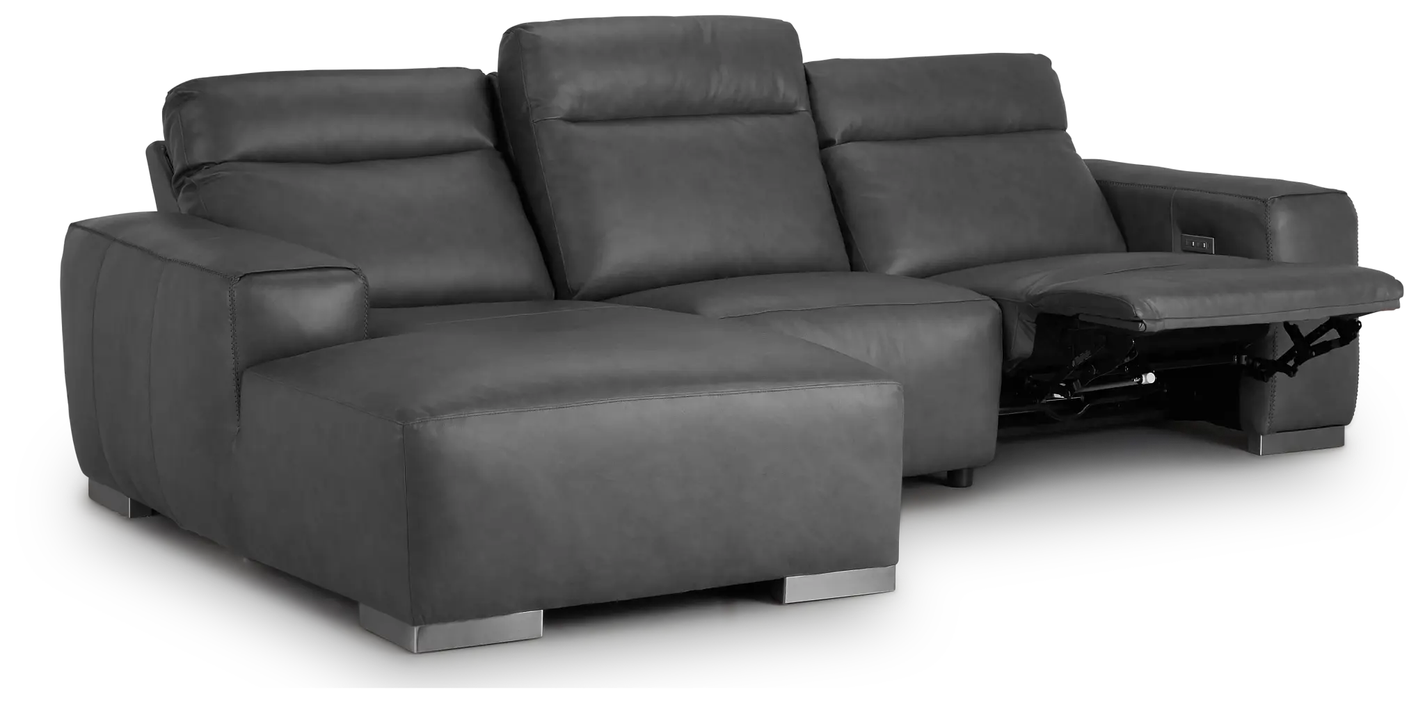 Elba Dark Gray Leather Small Dual Power Left Chaise Sectional Elba Dark Gray Leather Small Dual Power Left Chaise Sectional
