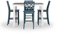 Edgartown Two-tone Square High Table & 4 Navy Wood Barstools