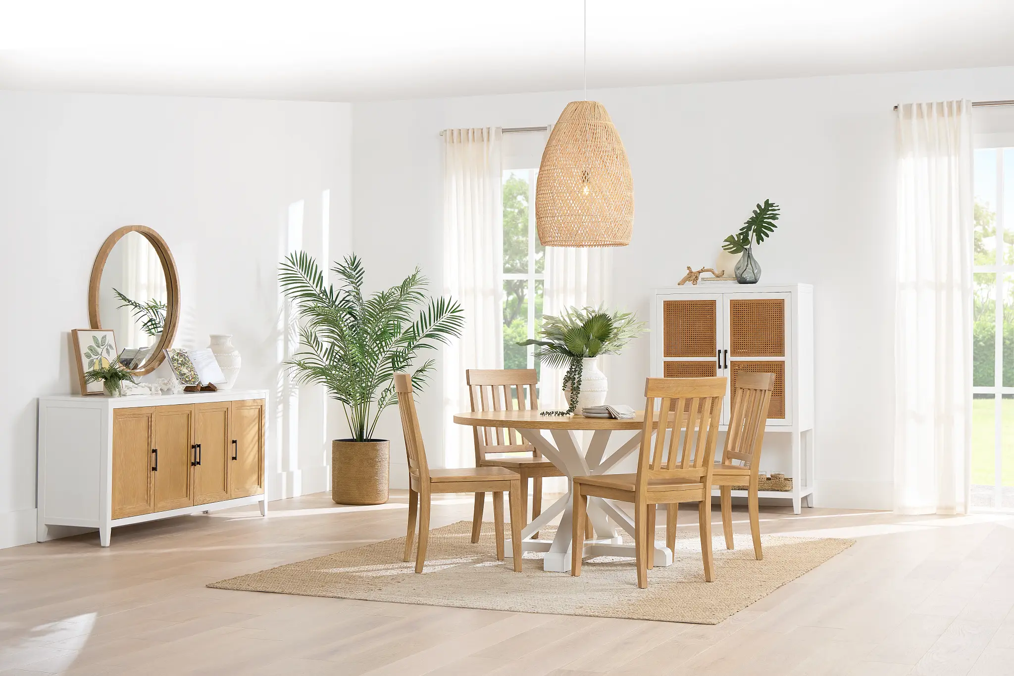 Nantucket Two-tone Pine Round Table & 4 Light Tone Chairs Nantucket Two-tone Pine Round Table & 4 Light Tone Chairs