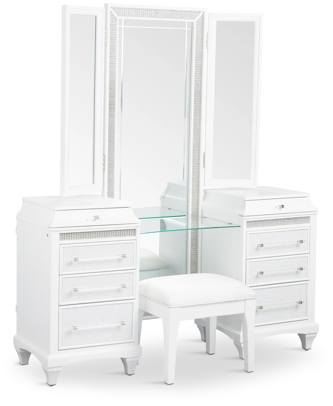 Milan White Vanity & Mirror With Stool