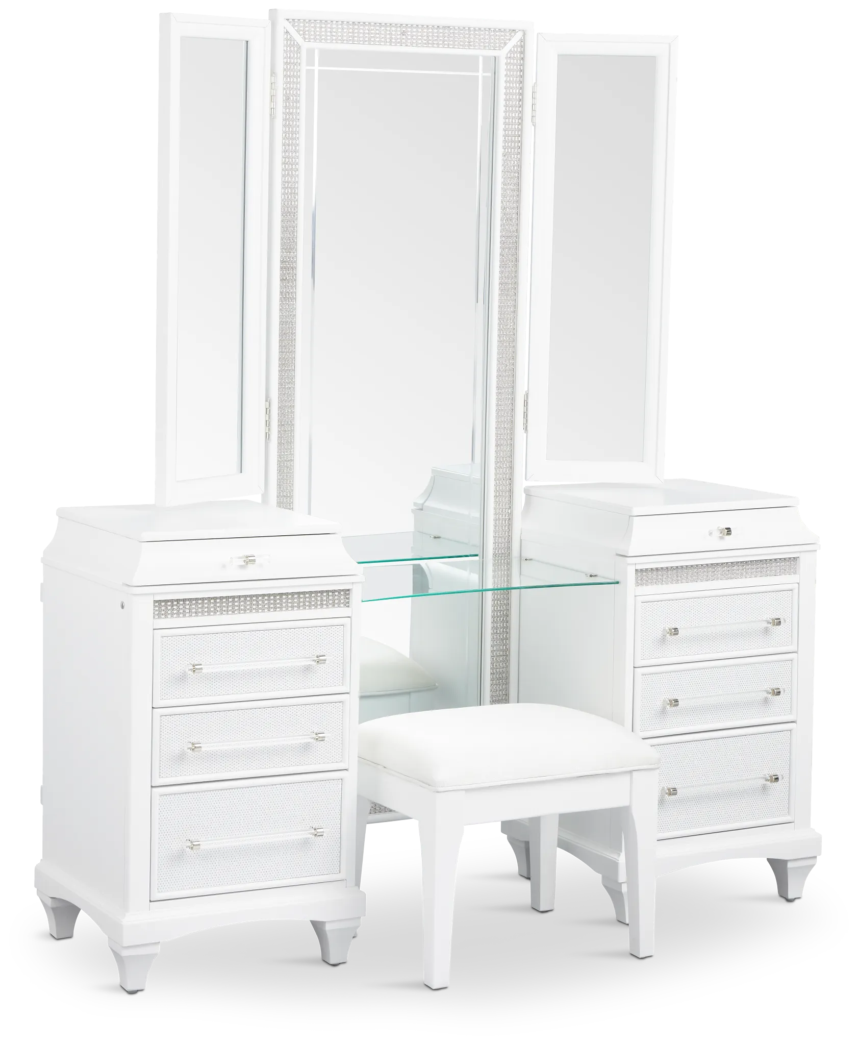 Milan White Vanity & Mirror With Stool