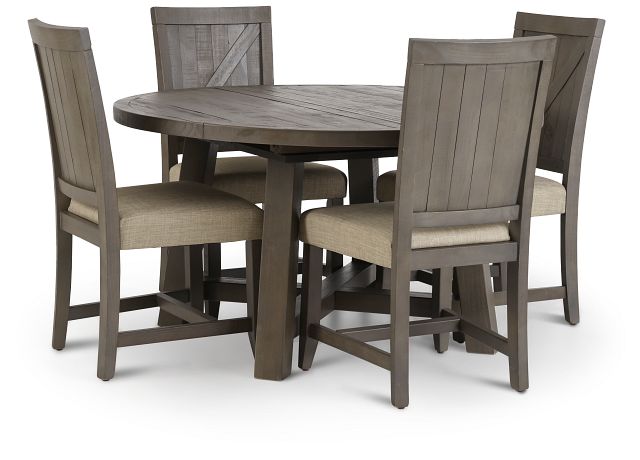 Taryn Gray Round Table & 4 Wood Chairs