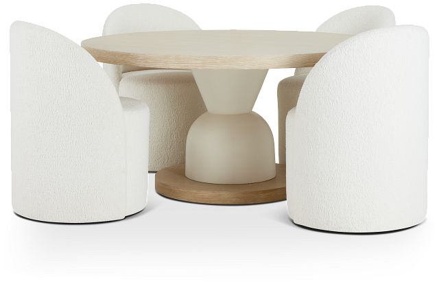 Costa Light Tone Round Table & 4 Carved Chairs