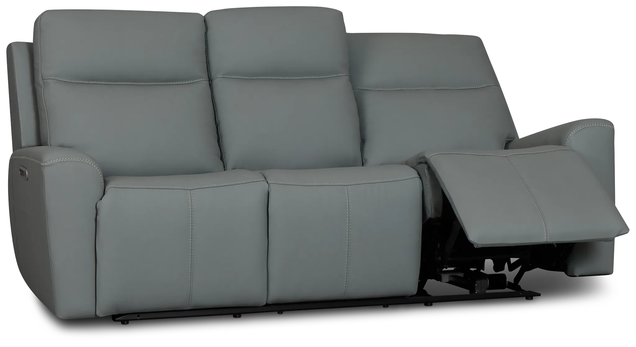 Sterling Blue Lthr/vinyl Power Reclining Sofa