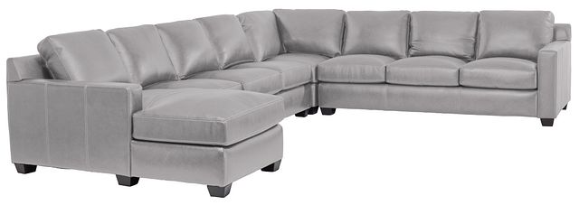 Carson Gray Leather Large Left Chaise Memory Foam Sleeper Sectional