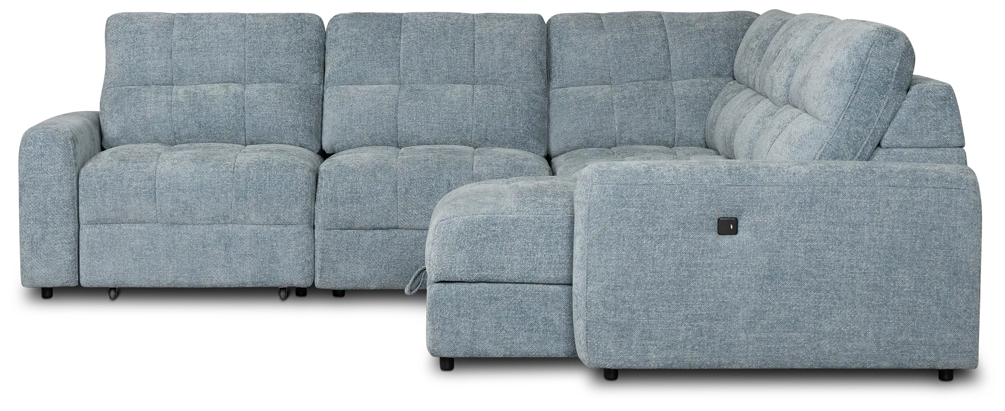 Hendrix Light Blue Fabric Small Right Chaise Power Extension Sectional Hendrix Light Blue Fabric Small Right Chaise Power Extension Sectional