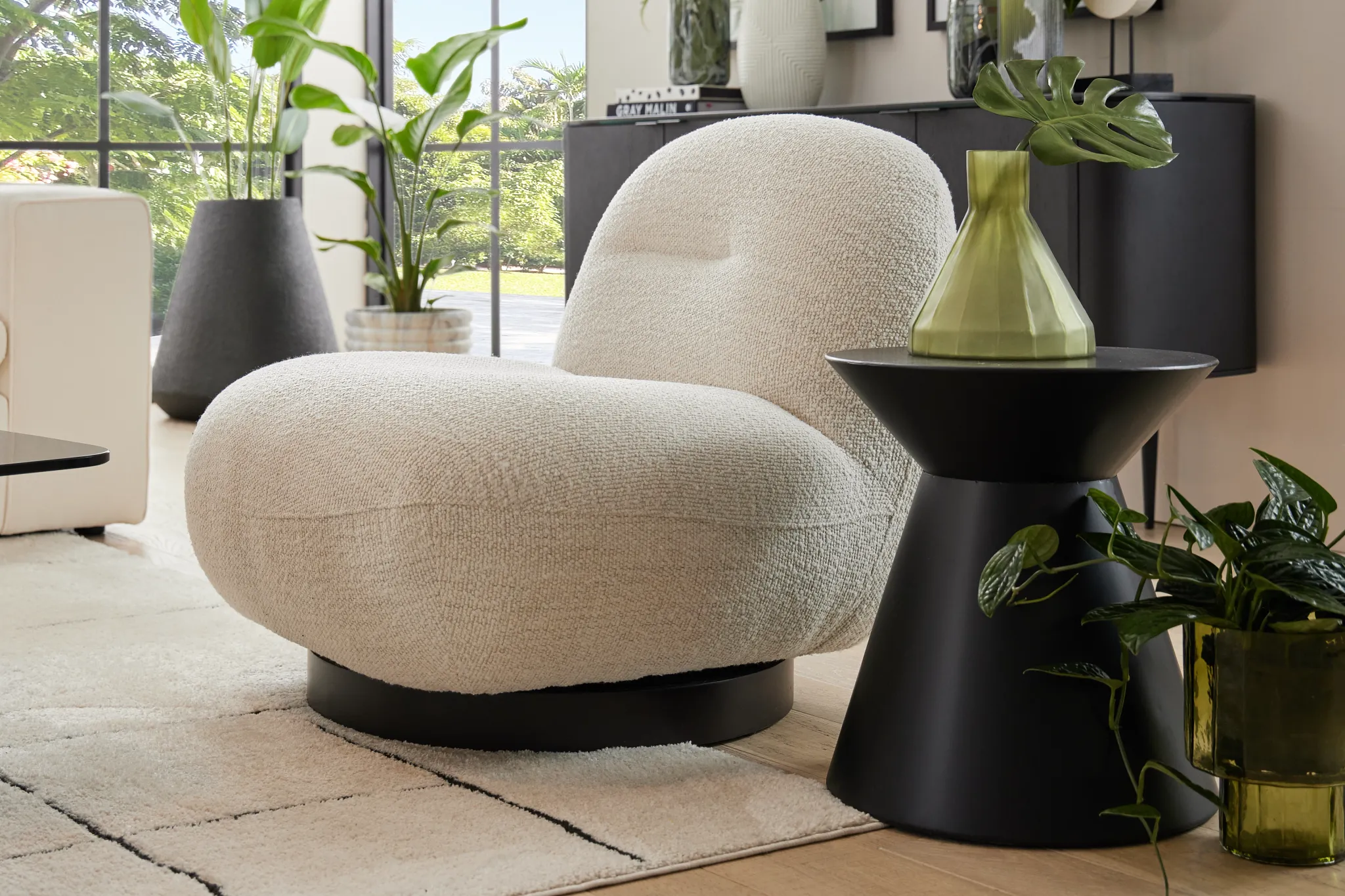 Aaliyah White Fabric Swivel Accent Chair