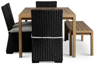 Montecito Mid Tone Table, 4 Chairs & Bench With Light Blue Cushions