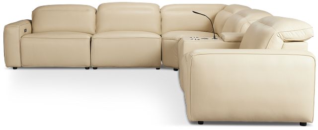 Tidal Beige Lthr/vinyl Medium Triple Power 2-arm Sectional