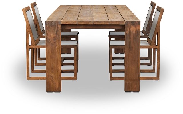 Linear Teak 102" Teak Table & 4 Teak Sling Side Chairs