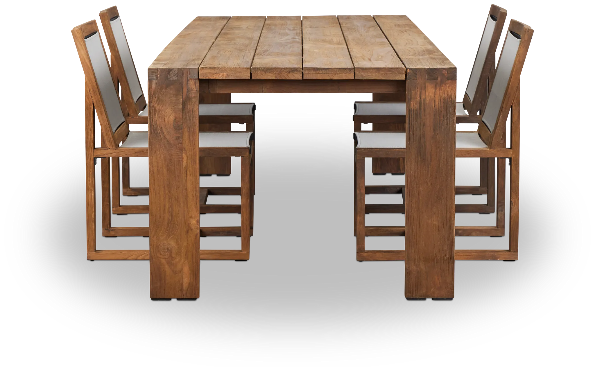 Linear Teak 102" Teak Table & 4 Teak Sling Side Chairs