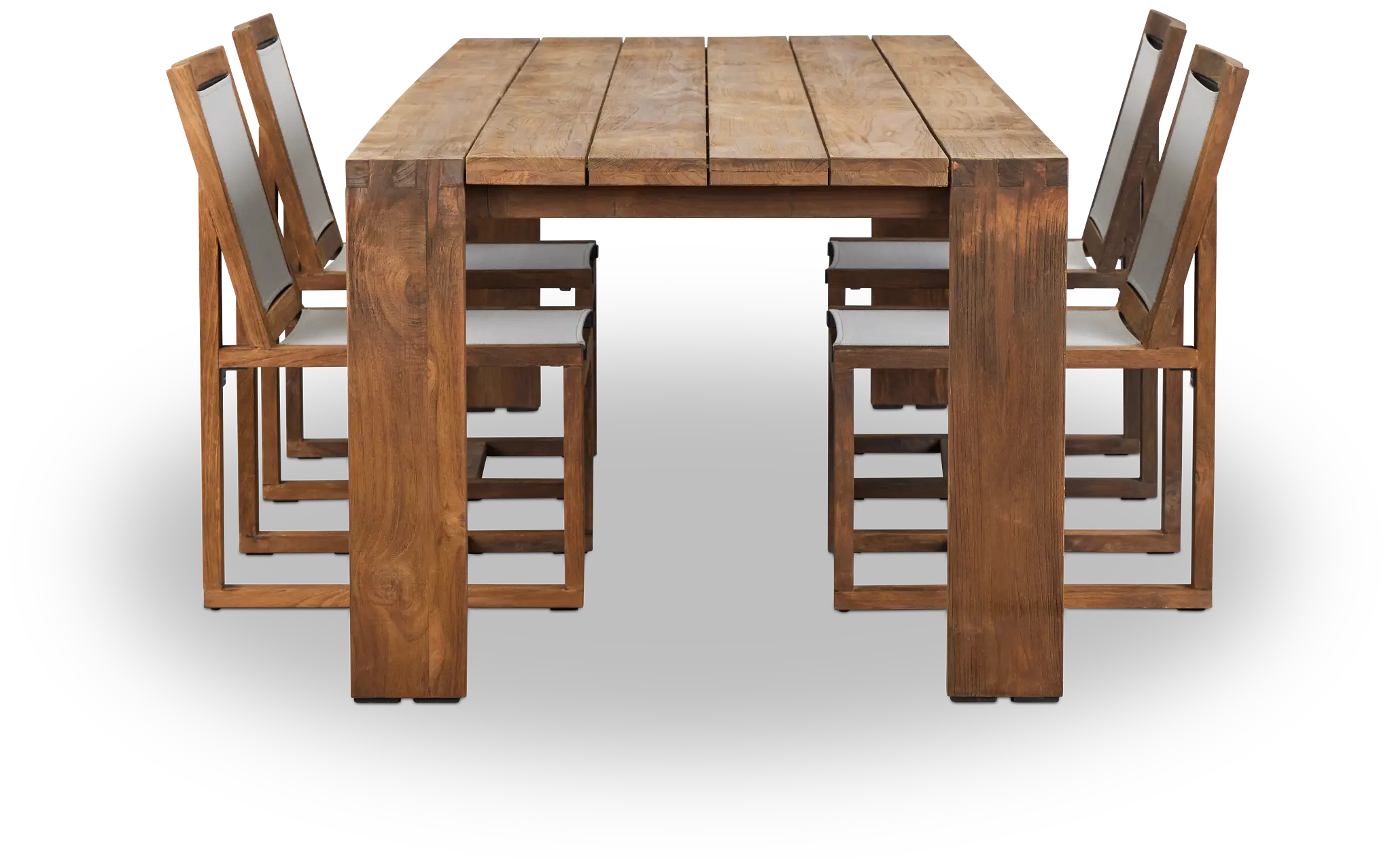 Linear Teak 102" Teak Table & 4 Teak Sling Side Chairs Linear Teak 102" Teak Table & 4 Teak Sling Side Chairs