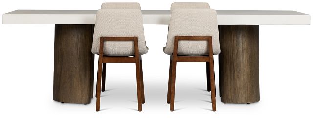 Jensen White Rect Table & 4 Upholstered Chairs