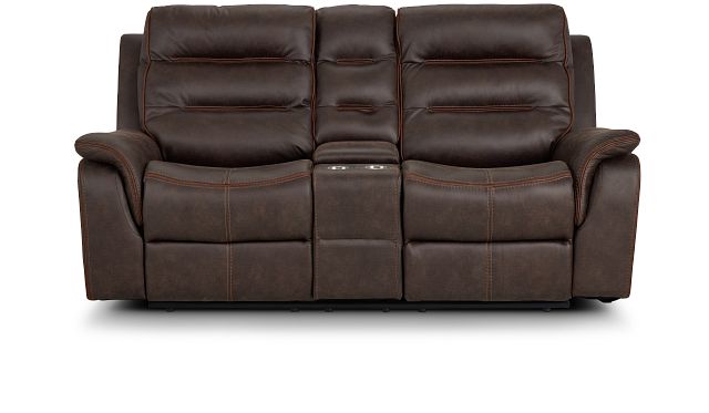 Grayson Brown Micro Power Reclining Console Loveseat (1)