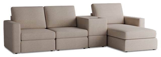 Citymod Beige Fabric Small Right Chaise Sectional With Media Console