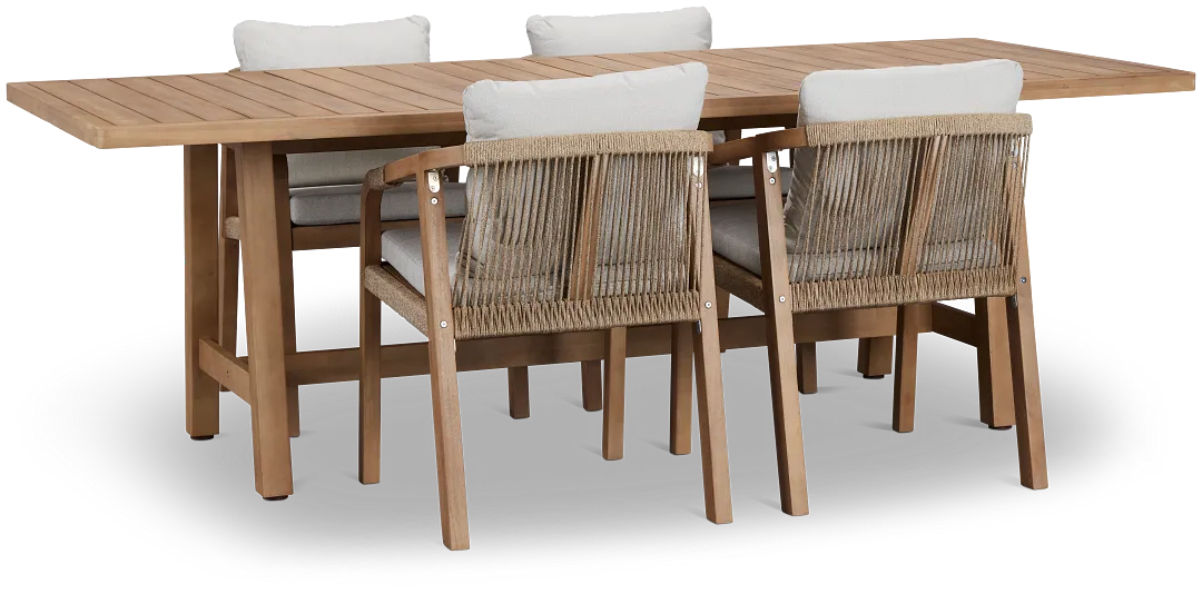 Laguna Light Tone 90" Rectangular Table & 4 Gray Cushioned Chairs