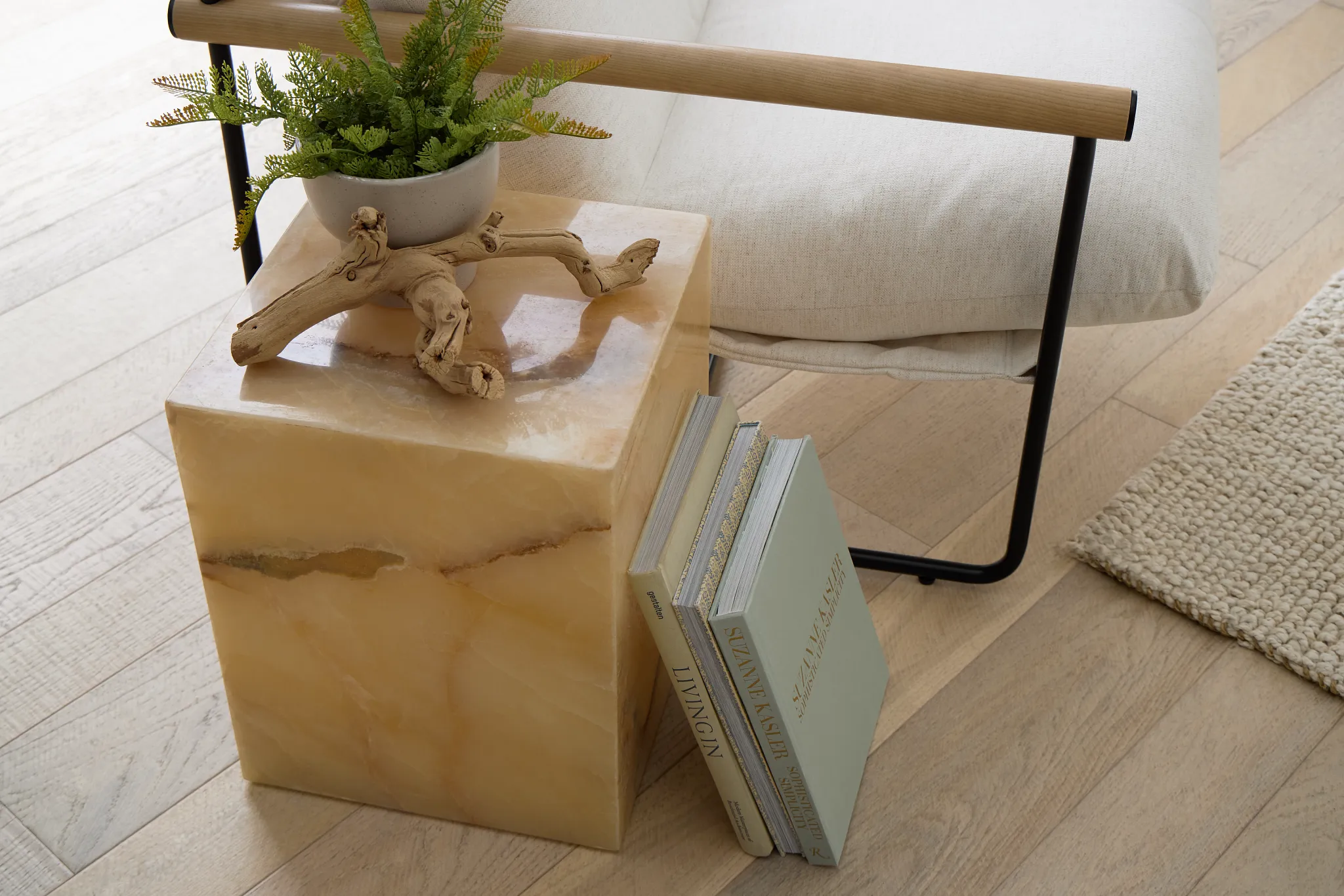 Haven White Stone Square End Table