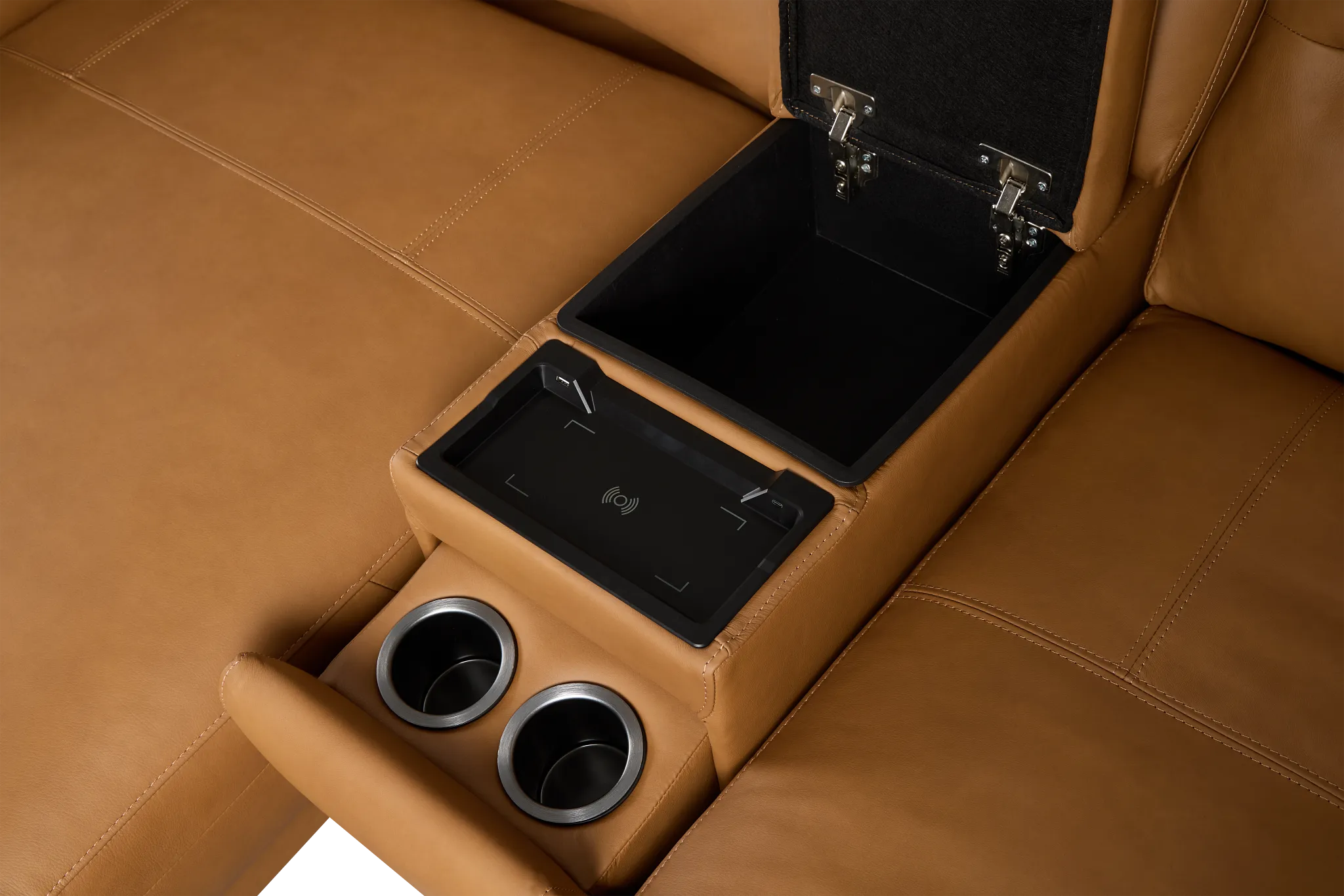 Rudy Brown Lthr/vinyl Large Tri Power 2 Arm Extension Chaise Sectional