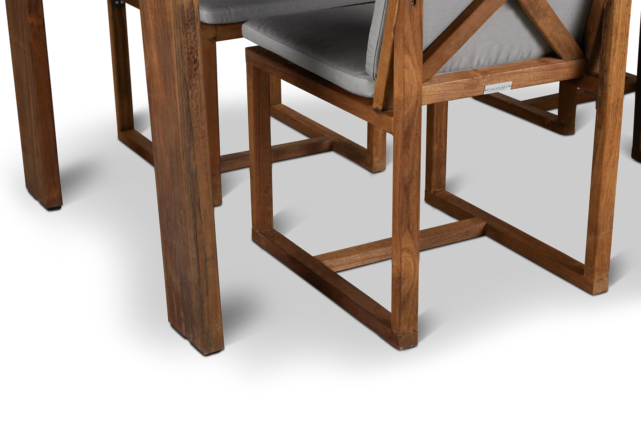 Linear Dark Gray 82" Teak Table & 4 Teak Cushioned Side Chairs Linear Dark Gray 82" Teak Table & 4 Teak Cushioned Side Chairs