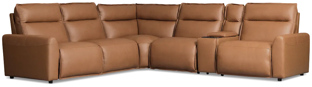 Edison Medium Brown Leather/Vinyl Medium Dual Power 2-arm Reclining Sectional