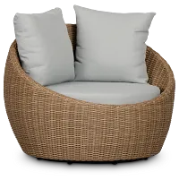 Montecito Light Tone Curved Swivel Chair With Light Blue Cushions