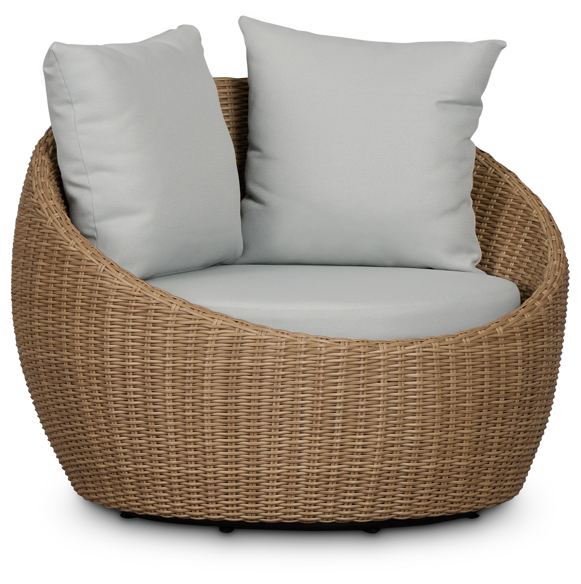 Montecito Light Tone Curved Swivel Chair With Light Blue Cushions