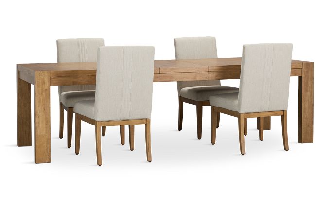 Tahoe Light Tone Rectangular Table & 4 Upholstered Chairs