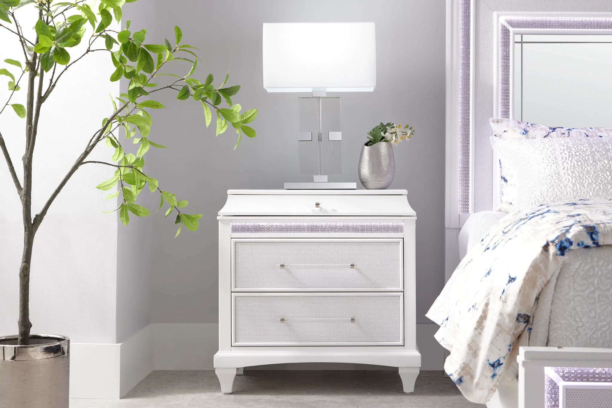 Milan White 2-drawer Nightstand