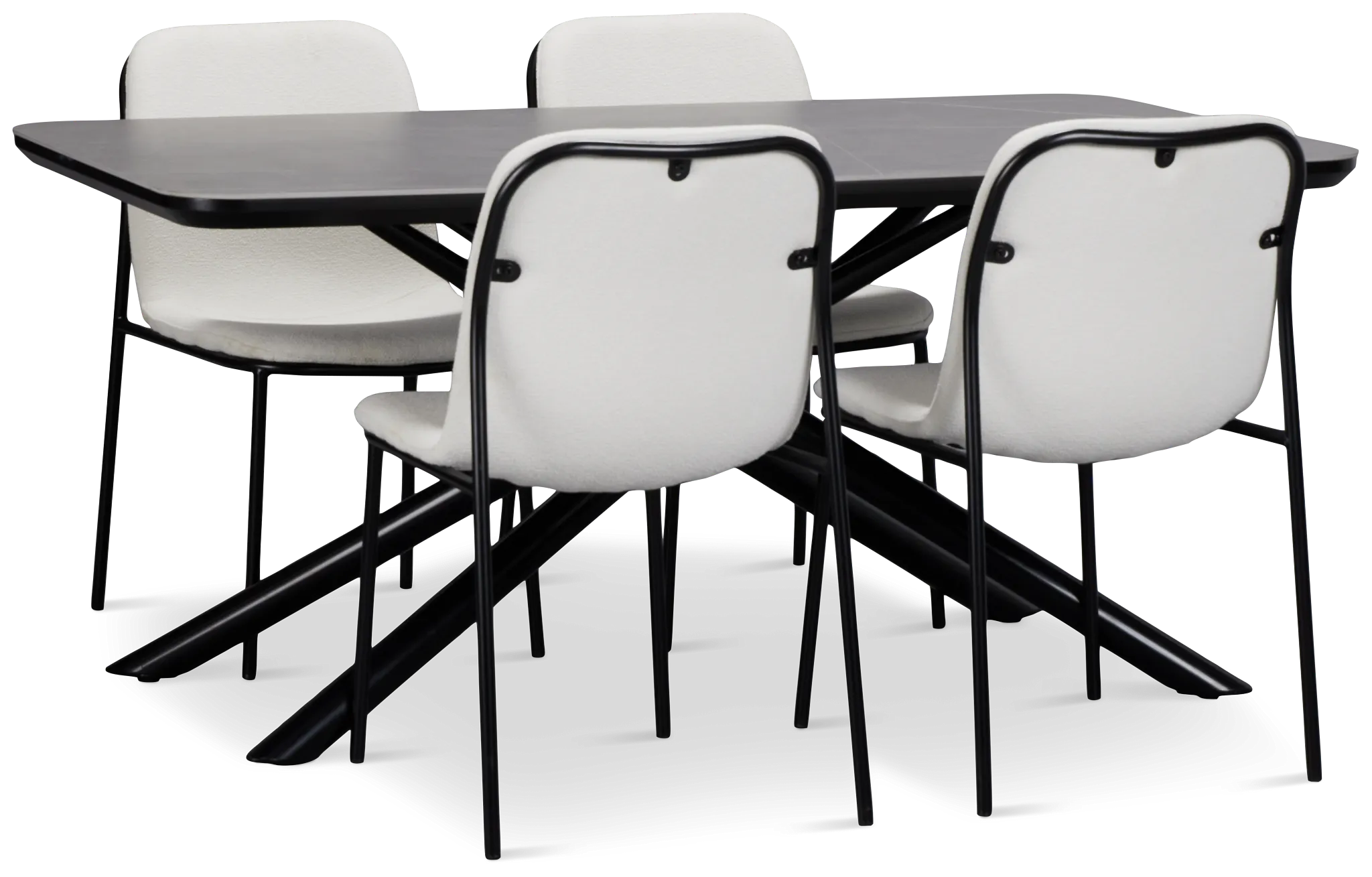 Palos Gray Rect Table &amp; 4 White Upholstered Chairs