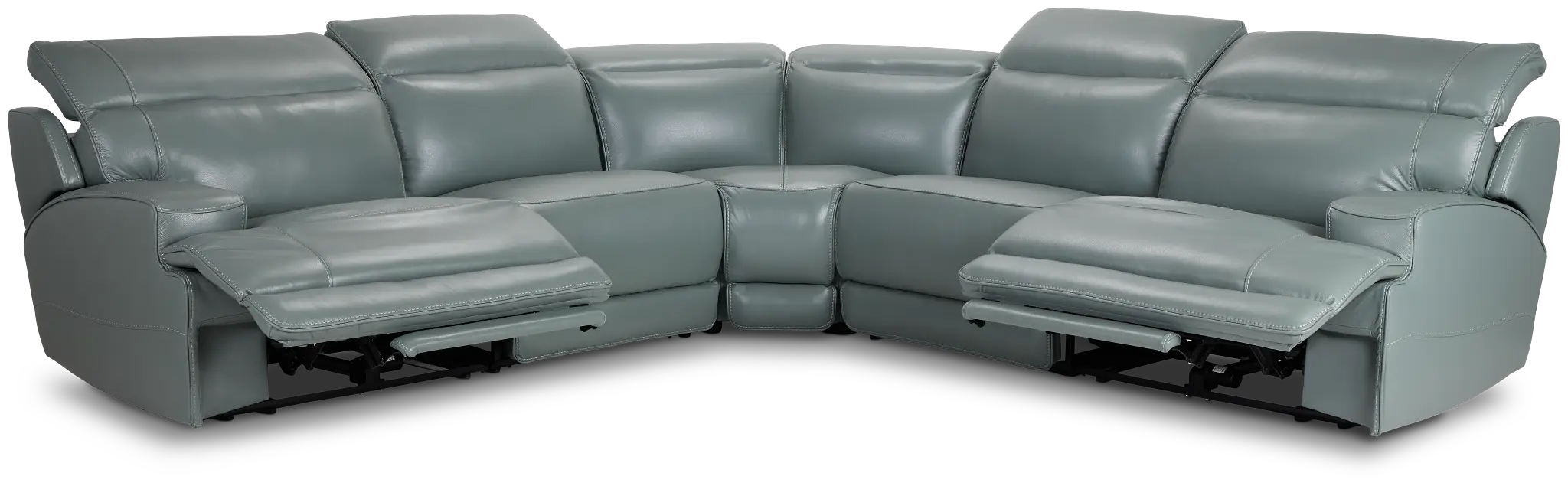 Reign Green Lthr/vinyl Small Two-arm Power Reclining Sectional Reign Green Lthr/vinyl Small Two-arm Power Reclining Sectional