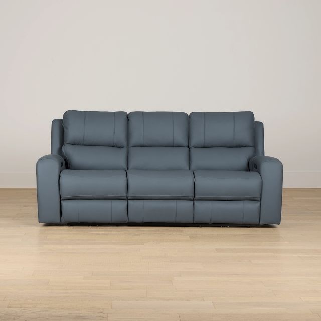 Summit Blue Lthr/vinyl Power Reclining Sofa W/ Power Headrest