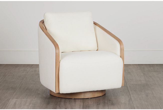 Campbell White Fabric Swivel Accent Chair
