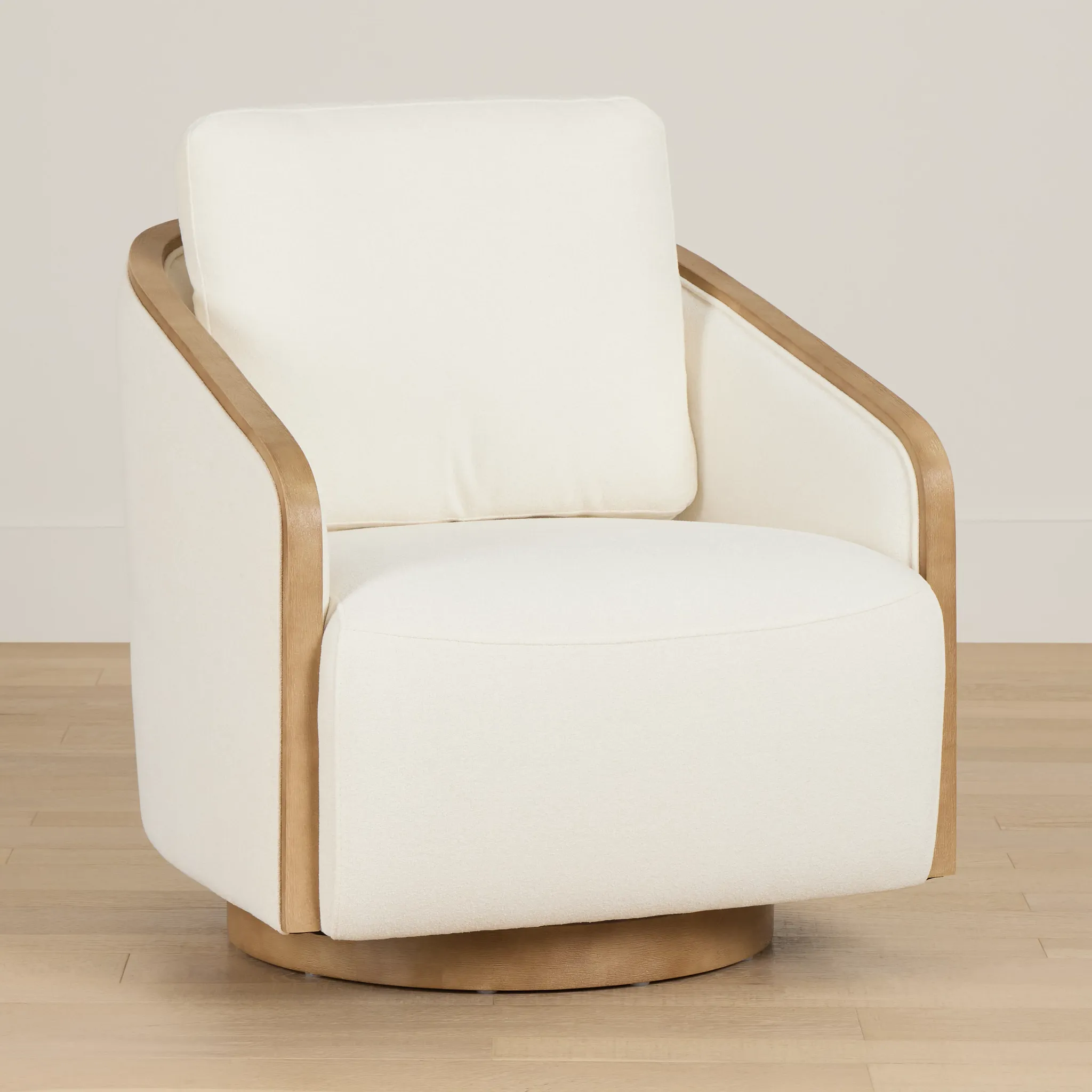 Campbell White Fabric Swivel Accent Chair