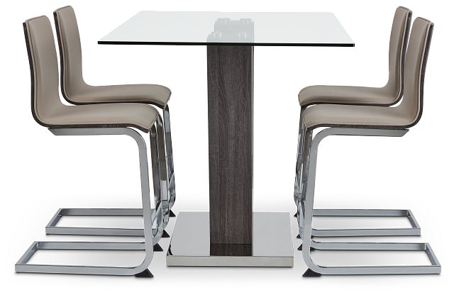 Kendall Glass High Table & 4 Upholstered Barstools