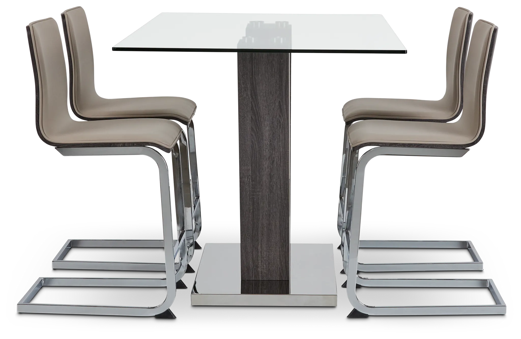 Kendall Glass High Table & 4 Upholstered Barstools