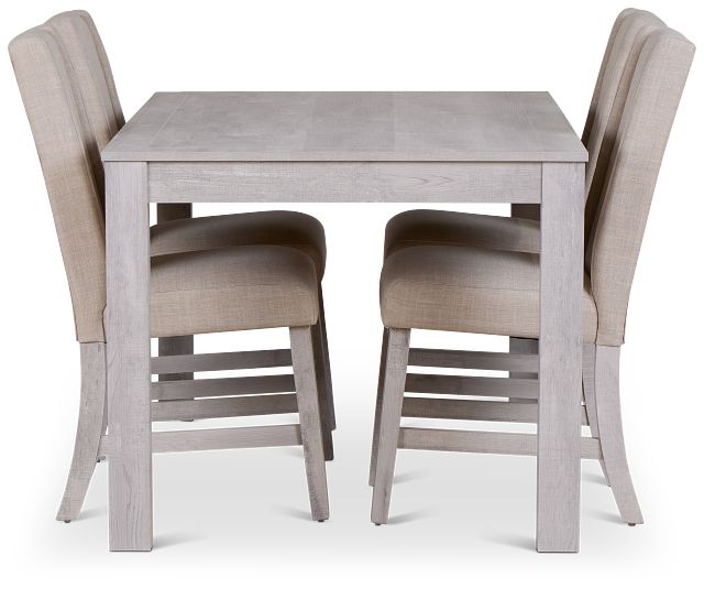 Delray White Rect Table & 4 Upholstered Chairs